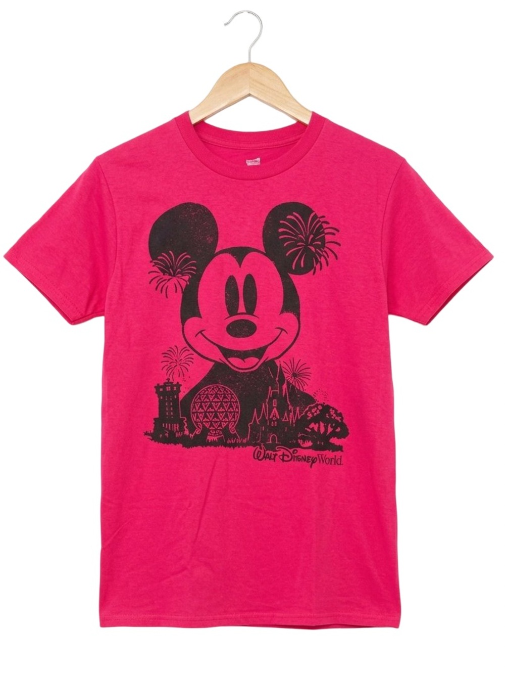 VTG Hanes Disney World Mickey Mouse T Shirt Small Pink red Epcot Castle Firework